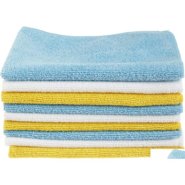 Chiffon de nettoyage en microfibre réutilisable et lavable, paquet de 24 12X16 pouces, bleu blanc jaune, livraison directe