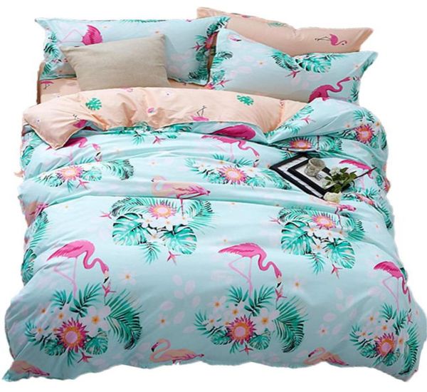 Couette en tissu microfibre, motif flamant Tropical, literie réversible, rose vert, costume 3 pièces, respirant, Soft9372028