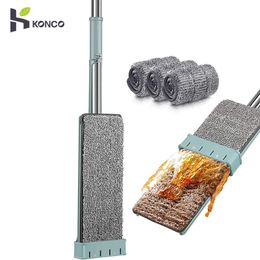 Trapeador plano de microfibra, Manos libres, fregona de limpieza para suelo con 2 almohadillas lavables, fregona perezosa, herramientas de limpieza doméstica 240118