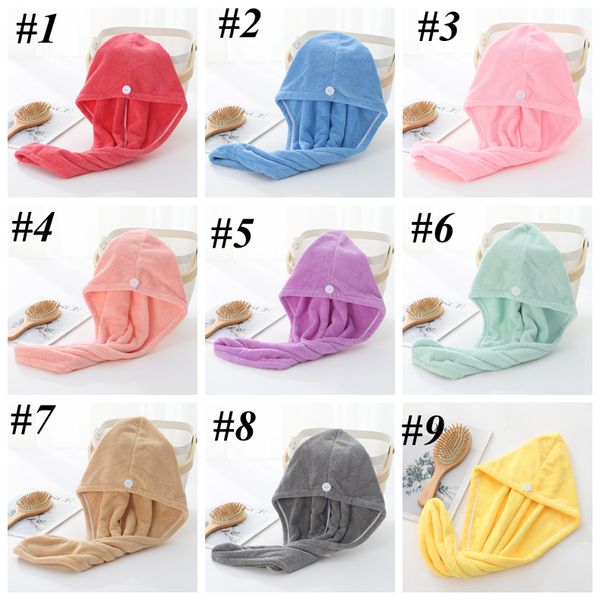 Microfibra Ducha de secado rápido Gorros para el cabello Toalla Mágica Súper absorbente Toallas para el cabello seco Secado Turbante Wrap Hat Spa Gorros de baño LLS170-WLL