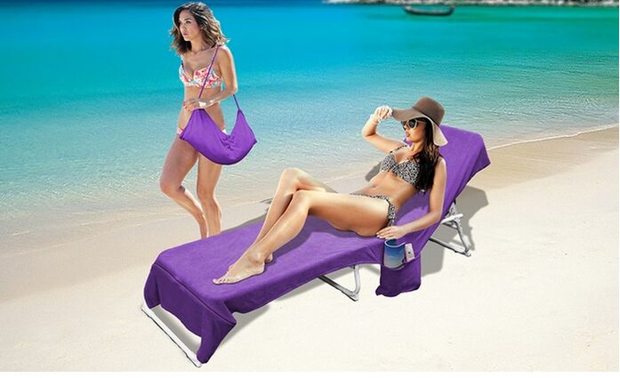 Microfiber Towel Lounger Bag Beach Towel Sun Lounger Bed Holiday Garden Lounge Pockets Carry Bag