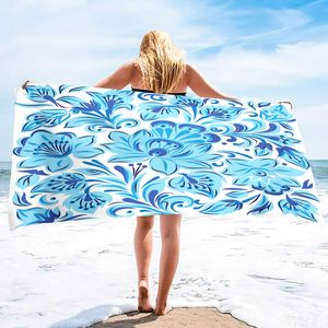 Microveiber waterverfbloem strandhanddoek, zandbestendige snel droge mooie bloemenbloemprint handdoek, zandvrij strandzwembaddeken