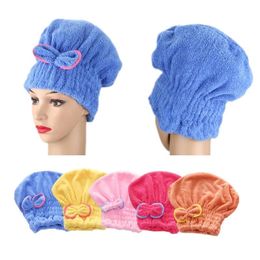 MicroFibre Snelle haardrogende badhanddoek Spa Bowknot Wrap Handels Cap Badkameraccessoires Bonnetten voor vrouwen Designer Douchekappen 0423