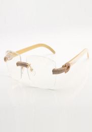 Montures de lunettes de soleil Buffs en diamants micropavés 3524015 avec pattes en corne de buffle naturelle et lentilles transparentes de 57 mm4951071
