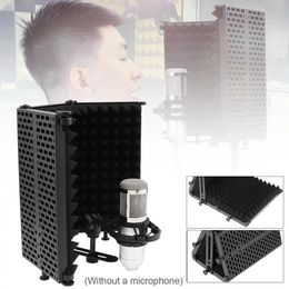 Microfoonisolatiescherm 3-paneel windscherm opvouwbaar 3/8 "en 5/8" schroefdraad met hoge dichtheid absorberend schuim voor opnamestudio