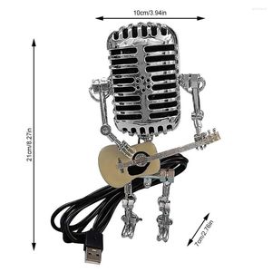 Microphone Robot Lampe De Bureau Avec Guitare Métal Fer Art Bureau Lumière Maison Chambre Éclairage Décor Jaune