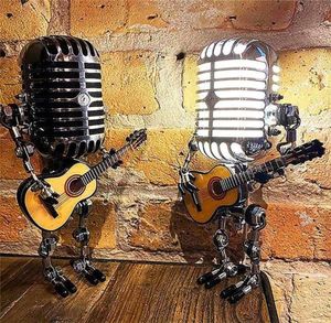 Microphone Robot Lampe Vintage Metal Touch Dimmer Table LED Guitar Bureau Solar Light 2205257315302