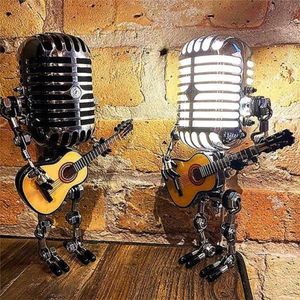 Microphone Robot Lampe Vintage Metal Touch Dimmer Table LED Guitar Bureau Solar Light 2205253850572