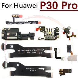 Microphone SIM Board pour Huawei P30 Pro haut-parleur de haut-parleur Capteur d'empreinte digitale sur / hors volume Port de charge Flex Cable