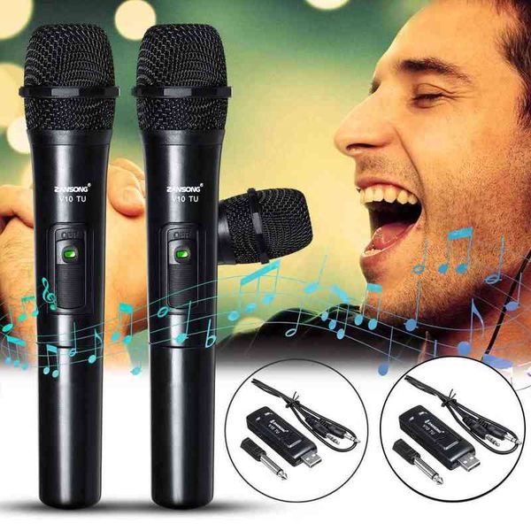 Microphones 1 / 2Pcs Microphone sans fil VHF Haut-parleur karaoké DJ 2 MIC portable Lecteur KTV Sélection automatique indépendante / hybride Récepteur USB T220916