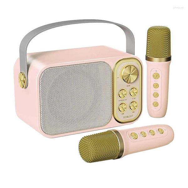 Micrófonos 1 Jeta Mini Máquina de karaoke Pink Plastic Metal Portable Bluetooth Bluetooth para niños