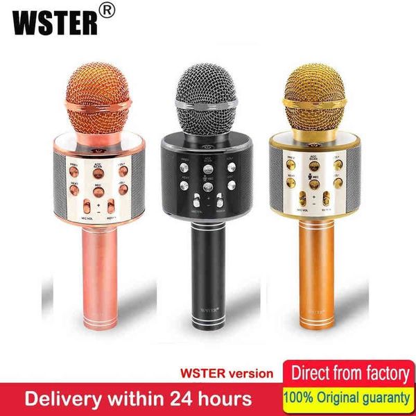 Microphones 100% WSTER Version Bluetooth sans fil Microphone haut-parleur WS-858 portable karaoké chanter enregistreur KTV micro pour android IOS T220916