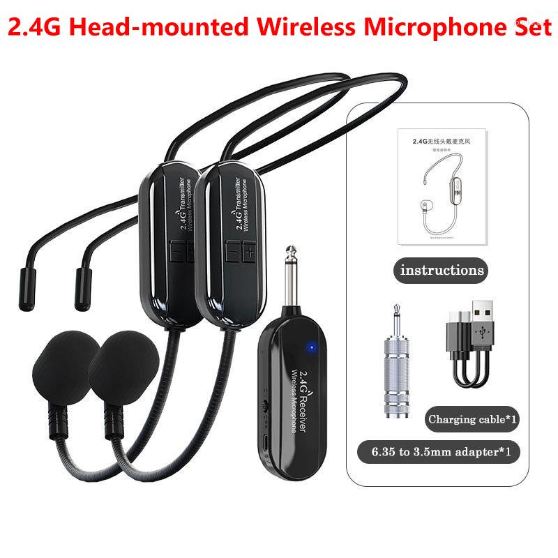 Conjunto de microfone de lapela sem fio montado na cabeça 2.4G transmissor com receptor para alto-falante de voz Guia de turismo