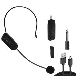 Microphones 2,4 g de casque microphone sans fil 165ft Plage, 1/4''1 / 8 '' Plug, lavalier manuel Mic 3 en 1 pour l'amplificateur, haut-parleur