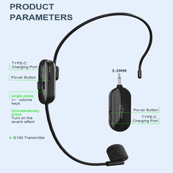 Micrófonos 2 en 1 Handsheld Wireless Micrófono Profesional Amplificador de micrófono Karaoke Discurso Enseñanza Reunión de auriculares Mic Mic Venta