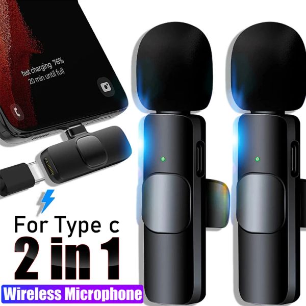 Microphones 2 en 1 Type C sans fil Lavalier Microphone Annulation du bruit Renregistrement vidéo audio pour Xiaomi Samsung Live Game USB C Type C micro