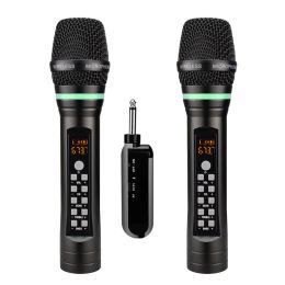 Microfoons 2021 UHF Handheld Wireless Bluetooth Karaoke Microfoon Micro Echo Treble Bass Stel het kanaal Home Microfoons aan met ontvanger