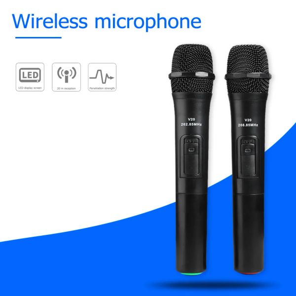 Microphones 2PCS Smart Wireless Microphone avec récepteur USB Handheld Karaoke Mic haut-parleur VHF 268.85 MHz / 262.85 MHz pour les guides de professeurs de karaoké
