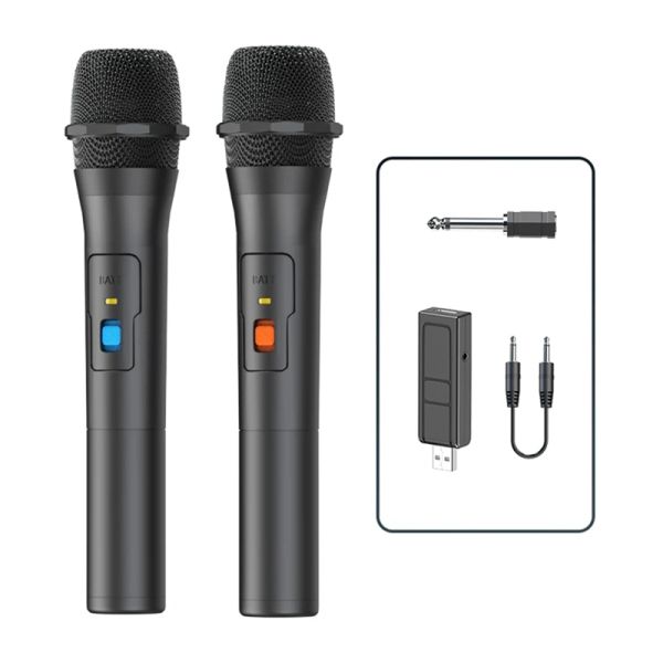 Micrófonos 2 piezas kits de sistema de micrófono inalámbrico receptor USB Handheld karaoke micrófono fiesta en casa altavoz de televisión inteligente micrófono negro