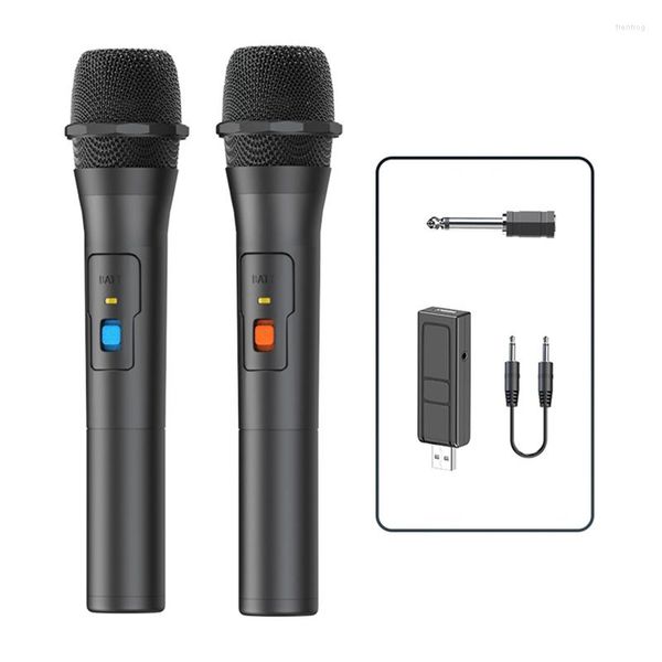 Micrófonos Kits de sistema de micrófono inalámbrico de 2 piezas Fiesta en casa Altavoz de TV inteligente Micrófono para cantar Negro
