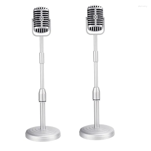 Microphones 2x Modèle d'hélice microphone de bureau avec hauteur réglable Classic Retro Style Stand Fake Mic Silver