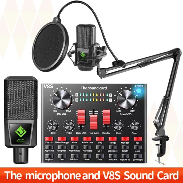 Microphones 3,5 mm Microphone Enregistrement Microphone V8 Live Sound Carte SE avec support pour PC Karaoke Streaming Podcasting for YouTube