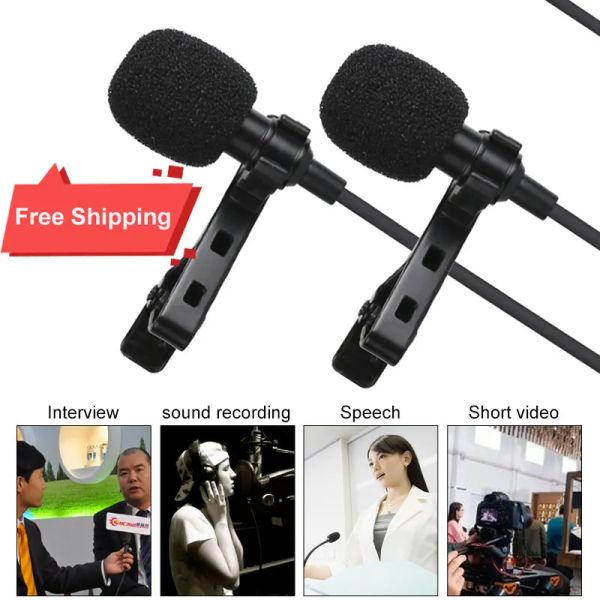 Microphones Microphone à pince à revers DualHead Lavalier de 4 m pour conférence ou entretien pour smartphone, téléphone portable et tablettes, micros d'entretien