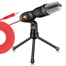 Microphones 666 Professionnel 3,5 mm microphone Home Wired AUX Audio Stéréo Desktop Tripod Mic Set pour PC Téléphone KaraokeBlack