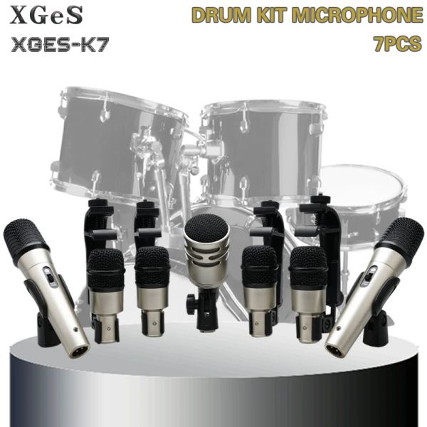 Micrófonos 7pcs Performance Jazz Beat Drum Show Micrófono Party KTV Wired Instrument Drum Kit micrófonos