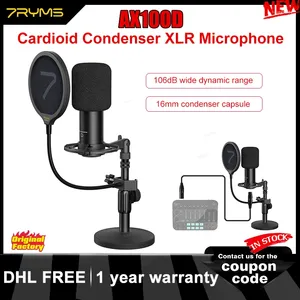 Microphones 7Ryms AX100D Microphone à condensateur cardioïde XLR 106dB Large plage dynamique Capsule 16mm