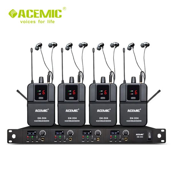 Microphones Acemic EMD04 Four canalles sans fil dans l'oreille Monitor Système Monitor de scène Bodypack Microphone pour l'enseignement des performances de la scène