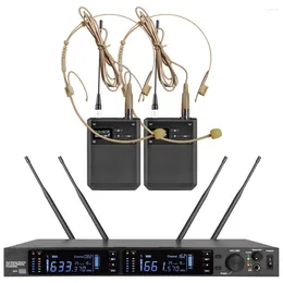 Micrófonos avanzados 2 auriculares beige sistema inalámbrico sistema de micrófono Ulxd canal de alta calidad rendimiento de escenario cantar karaoke