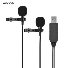 Microphones Andoer 4,5m / 15ft USB Dualhead Lavalier Abit Microphone Clidon Mic d'ordinateur omnidirectionnel pour l'enregistrement audio vidéo informatique