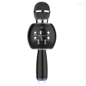 Microphones Arrivée Portable Sans Fil K Song Microphone Rechargeable Bluetooth De Poche Haut-Parleur Maison KTV Lecteur Avec Danse LED Lumières