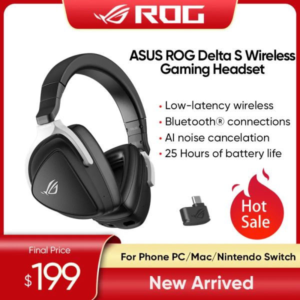 Microphones Asus Rog Delta S Casque de jeu Lightweig avec écouteurs sans fil à faible latence 2,4 Ghz pour téléphone/PC//Playstation Nintendo Switch