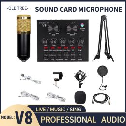 Microphones Audio Interface V8 USB Sound Carte Audio Microphone Web Card en direct Carte son