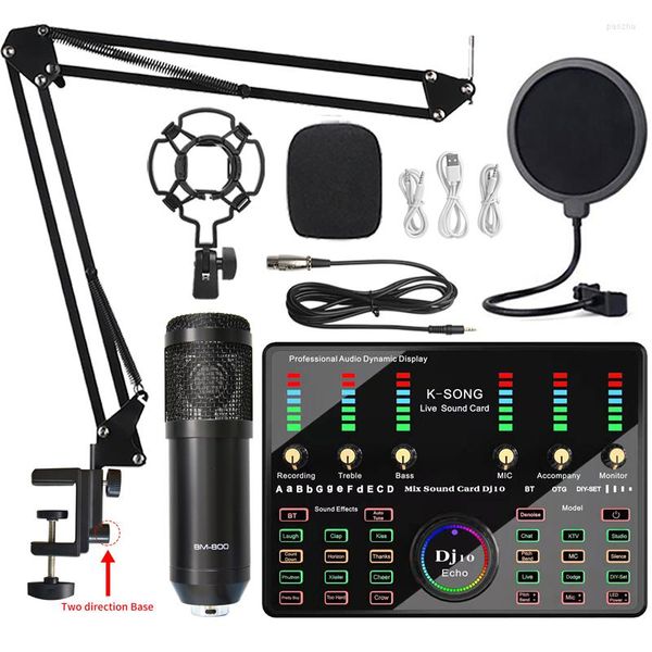 Microphones BM 800 Microphone Karaoké sans fil Bluetooth avec diffusion en direct DJ10 Carte son pour téléphone PC Chantant Gaming Youtube TikTok MIC