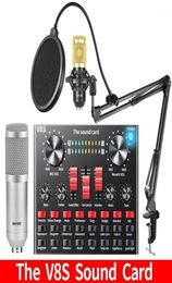 Microphones Bm 800 Microphone Studio enregistrement V8S Kits de carte son Bm800 condensateur pour ordinateur téléphone karaoké chant flux Mic16470692