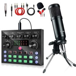 Microfoons BM800 condensormicrofoonkit met audiomixer voor streaming, spraakwisselaar microfoon voor live podcast -apparatuurbundel, karaoke