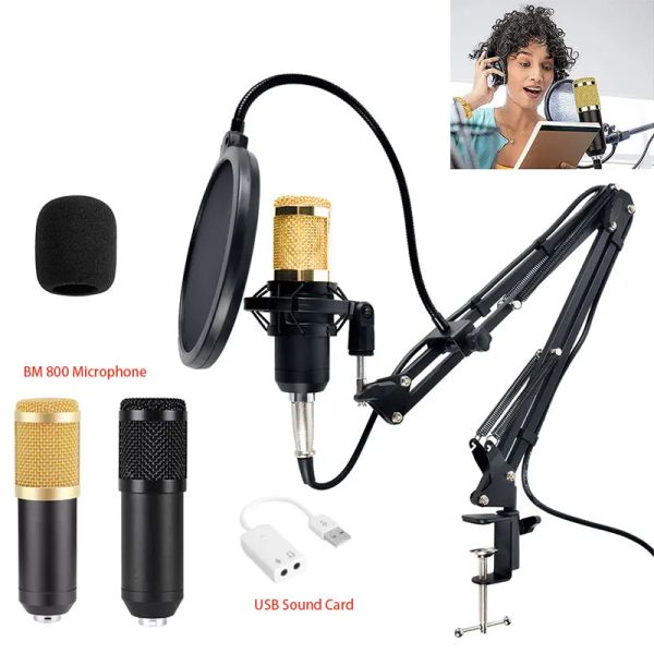 Microphones BM800 Microphone Microphone V8 Téléphone mobile Carte son ancrage Recordage Recording Stand en direct Streaming en ligne USB Brack