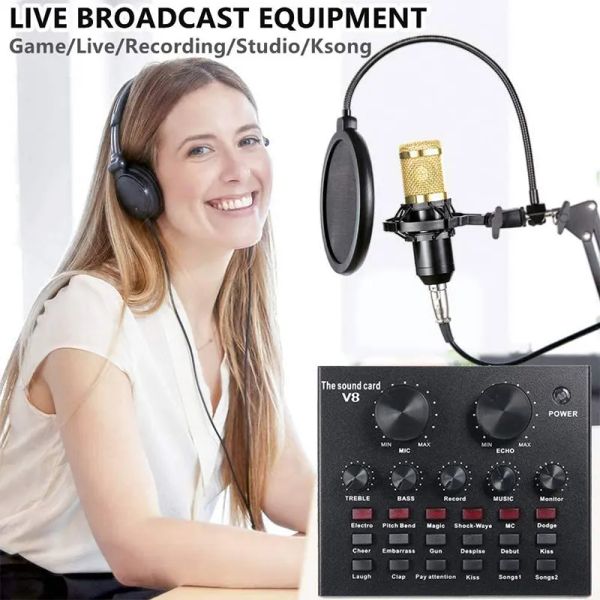 Micrófonos BM800 dual DSP Reducción de ruido Chip Micrófono Karaoke Música Música Estudio Equipo Profesional Condenser Mic V8 Tapa de sonido