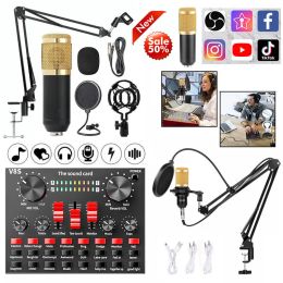 Microphones BM800 Kits de Microphone professionnels micro à condensateur avec carte son en direct pour ordinateur enregistrement Audio Studio diffusion en direct karaoké