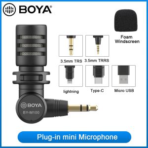 Microfoons BOYA BYM100 3,5 mm TRS-plug-in miniatuurmicrofoon voor Canon Nikon Sony Panasonic digitale DSLR-camera camcorder audiorecorder