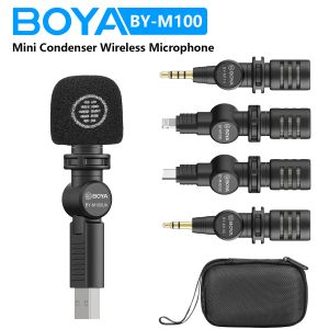 Microfoons Boya BYM100 Mini Condensor Wireless Microfoon Plug and Play voor PC Mobile Android YouTube Live Streaming Audio Recording VLog