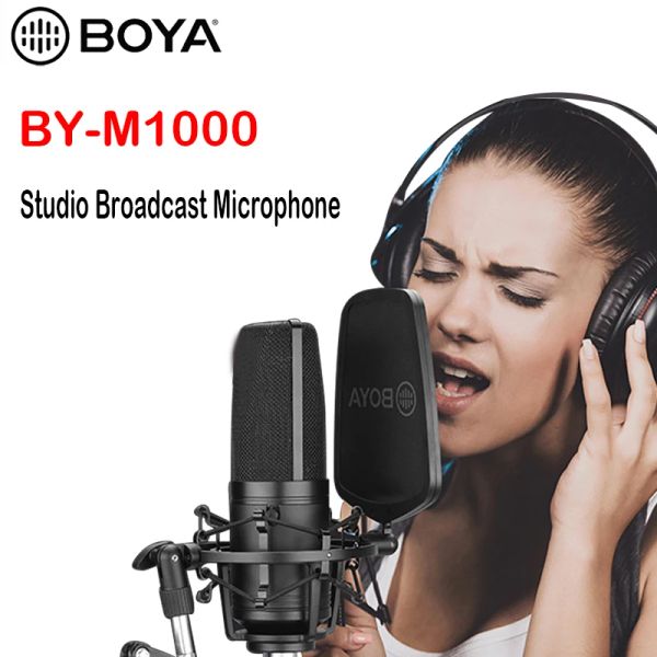 Microphones Boya Bym1000 Microphone à grand diaphragme filtre coupe-bas micro à condensateur cardioïde pour diffusion en Studio micro vidéo Vlog en direct