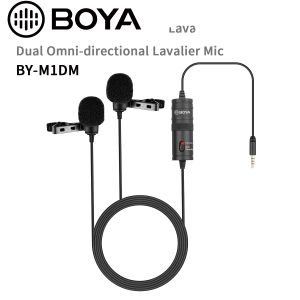 BOYA BYM1DM 4m DualHead Condenser Lavalier Lapel Microphone para PC Móvil iPhone DSLR Cámara Grabación Youtube Streaming Mic