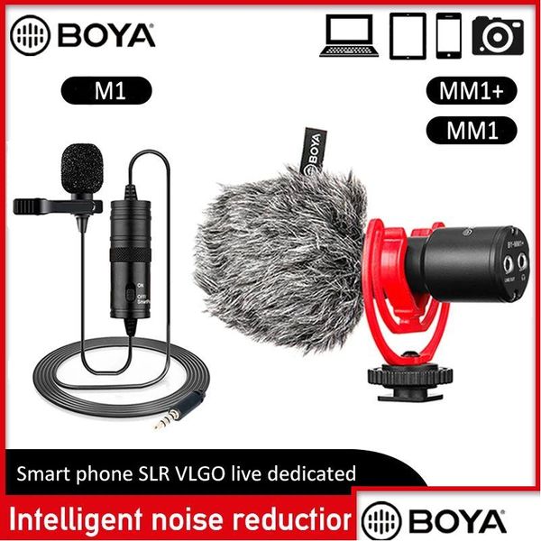 Microphones Boya Bym1Mm1Mm1Add enregistrement vidéo Microphone Lavalier O collier condensateur revers micro pour caméra Youtube téléphone Android Drop D Dhibc