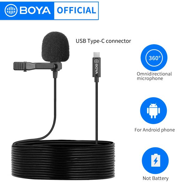 Microphones boya bym3 Typec Digital Lavalier Lapon Microphone Omnidirectional Mic Mic 6M Câble pour tablettes de smartphone MacBook Record