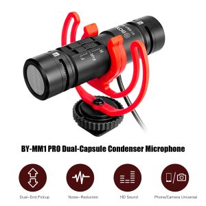 Microfoons BOYA BYMM1 PRO Dual Head Videomicrofoon Supercardioïde condensatormicrofoon met 3,5 mm TRRS-stekker voor smartphone DSLR spiegelloze camera