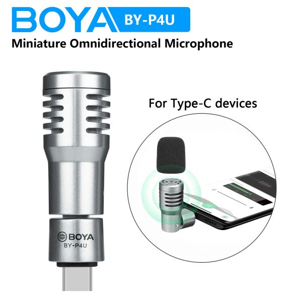 Micrófonos BOYA BYP4U TypeC Mini micrófono de condensador inalámbrico para PC Smartphone Android Transmisión en vivo Youtube Grabación Blogger Gaming
